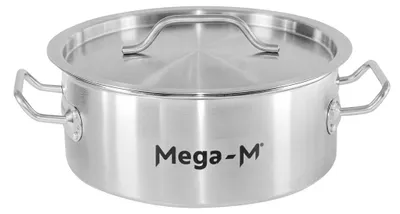 Zdjęcie produktu dla Garnek gastronomiczny niski ze stali nierdzewnej z pokrywką Mega-M Standard 5l 25x11 cm