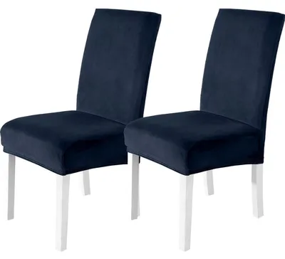 Produktbild von Stuhlhussen Samt 2er Set Dunkelblau Stretch Waschbar für Hochlehner & Schwingstuhl