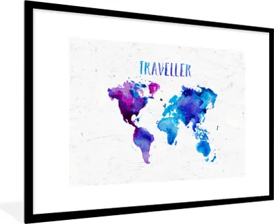 Produktbild von MuchoWow® Gerahmtes Poster Weltkarte - Sprichwörter - Aquarelle 90x60 cm - Poster mit Schwarzem Bilderrahmen Wandposter Rahmen Foto Bilder - Wanddekoration - Fotos