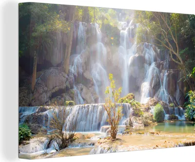 Produktbild von OneMillionCanvasses® - Leinwandbilder - 150x100 cm, Wasserfall - Sonne - Natur, Wandbilder Kunstdruck Wanddekoration