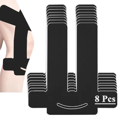 Produktbild von Knieschoner Tape Vorgeschnitten 8 Stück, Kinesiologie Tape Knie, Wasserfestes Physio Tape für Knieschmerzen, Schwarz