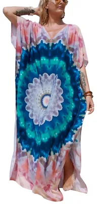 Immagine prodotto di SolidKeus - Lunga camicia da notte stile caftano, colore blu-rosa