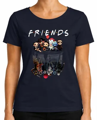 Obrázek produktu pro FRIENDS Horror Ikonen Pennywise Michael Jason Freddy Pinhead Damen T-Shirt, Navy, 3XL