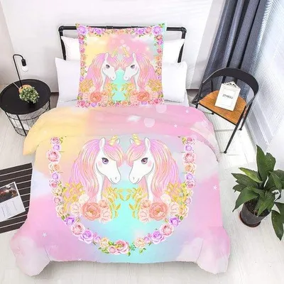 Produktbild von Famanu Bettwäsche 135 x 200 cm - Einhorn-Motiv, weich und atmungsaktiv, 2-teilig, 3D-Design