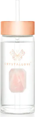 Obrázek produktu pro Skleněná láhev na vodu CRYSTALLOVE s růženínem a brčkem, 400 ml