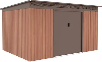Produktbild von G21 Gartenhaus GRAH 915, braun, 340x269x189 cm, Blech, wartungsfrei, Schrägdach mit Überhang, Doppelschiebetüren, vielseitiger Stauraum, für Vorhängeschlösser, 10 Jahre gegen Durchrostung