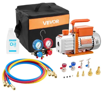 Obrázok produktu pre VEVOR výveva s manometrom, 4,5 CFM 127 l/min, 250 W 1-stupňová rotačná lamelová výveva, sada manometrov, pre R134a, R22, R410a, R1234YF a R32, s prepravnou taškou, pre klimatizačné systémy vozidiel