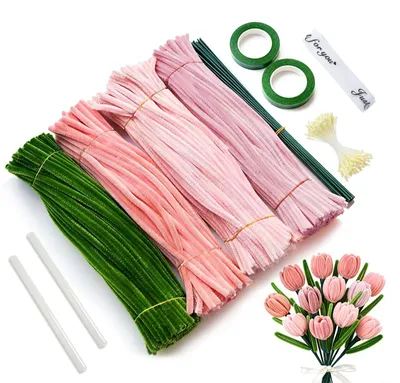 400 Pfeifenreiniger Blumenset, Basteldraht, DIY-Kunsthandwerk, rosa