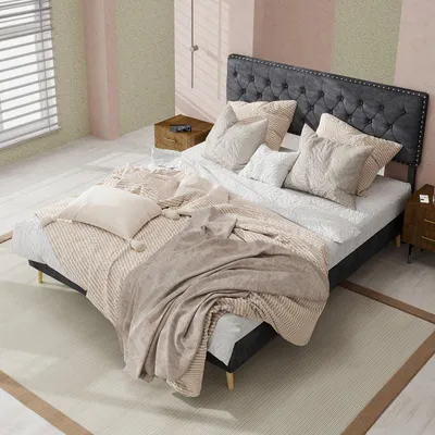 Produktbild von Doppelbett mit Boxspringfederkern, 140x200 cm - Bett mit weich gepolstertem Kopfteil