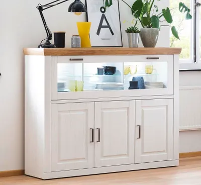 Produktbild von Highboard I Brixen | Landhaus modern | Pinie Aurelio / Grandson Oak ohne Beleuchtung