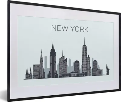 Produktbild von MuchoWow® MuchoWow® Gerahmtes Poster New York - Amerika - Skyline 60x40 cm - Poster mit zchwarzem Bilderrahmen - Schlafzimmer - Plakat in Rahmen - Drucken