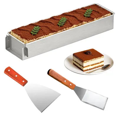 Image de Moule rectangulaire en acier inoxydable - Moule à tiramisu avec spatule