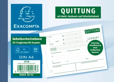 Produktbild von Exacompta Quittungsblock 262B DIN A6 2 x 50 Blatt