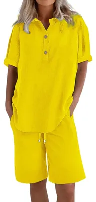 Immagine prodotto di Elzusha - Set da casa da donna composto da due pezzi: top a maniche corte e pantaloncini