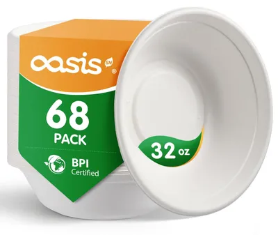 Kompastierbare Papierschalen aus Bagasse, 68 Stück, weiß