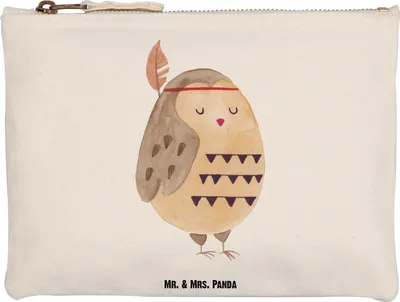 Produktbild von Mr. & Mrs. Panda Federtasche Eule Federschmuck Grösse XL Große - Weiß - Geschenk, Entspannt, Federmappe, Abenteuer, Kosmetiktasche, Mäppchen, Kulturbeutel, Waldtiere