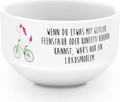 Produktbild von Mr. & Mrs. Panda Müsli Schale Einhorn Radfahrer - Weiß - Geschenk, salatschälchen, Schüssel, Müslischüssel, Bike, Konfetti, Einhörner, reisschale, Rad, Müslischale