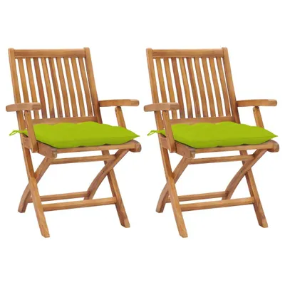 Produktbild von Gartenstühle 2 Stk. mit Hellgrünen Kissen Massivholz Teak
