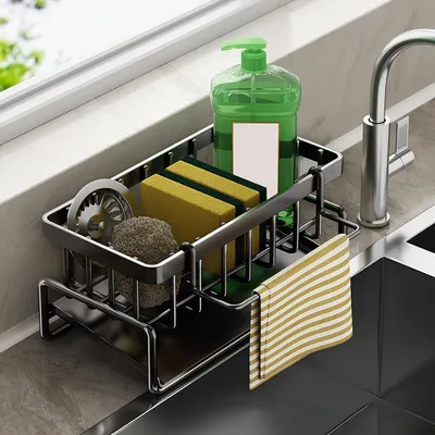 Produktbild von Spülbecken-Organizer – Küchenorganizer – Aufbewahrungslösung für die Küche – Selbstentleerender Abfluss – 235 x 105 cm – Schwarz
