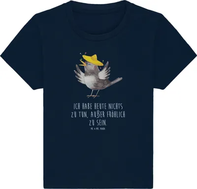 Produktbild von Mr. & Mrs. Panda Babyshirt Rabe Sombrero 12. - 18. Monat - French Navy - Geschenk, Baby Kurzarmshirt, Glück Spruch, Organic T-Shirt, , Vogel, Elster, Öko, Vögel, Shirt
