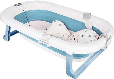 Productafbeelding van Opvouwbare babybadkuip met thermometer voor zuigelingen en peuters - Compact en praktisch ontwerp