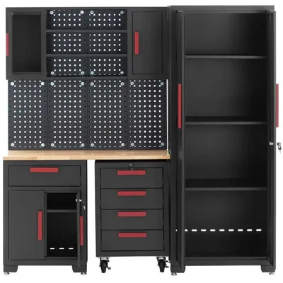 Productafbeelding van Werkbank – Werkplaatsmeubilair – Werktafel met kasten – Stalen constructie – 200 kg draagkracht