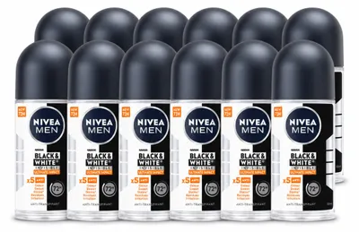 Immagine prodotto di 12 deodoranti roll-on NIVEA MEN Black & White Ultimate Impact, 50 ml - confezione  - 12 pezzi