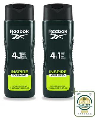 Imagen del producto de 2 unidades de gel de ducha Reebok Inspire Your Mind, 4 en 1, 400 ml cada uno. Pack ahorro
