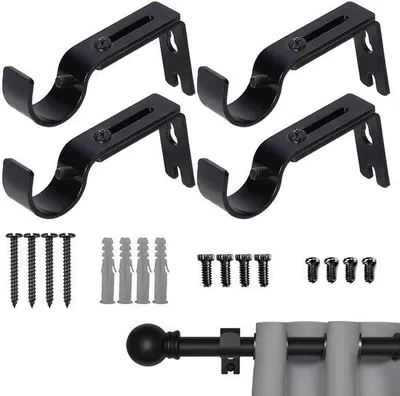 Productafbeelding van Ibenzoa® Wandhouders voor gordijnroedes – set van 4, verstelbaar van 9–12 cm, metaal (ijzer), geschikt voor roedes tot Ø25 mm, inclusief schroeven en pluggen