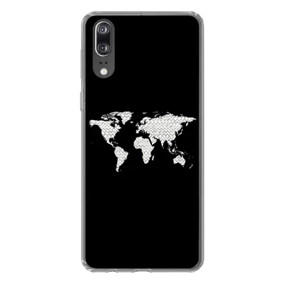 Produktbild von MuchoWow® Handyhülle Schutzhülle Hülle für Huawei P20 Weltkarte - Muster - Schwarz Silikon Softcase Handy Hülle - Hardcover