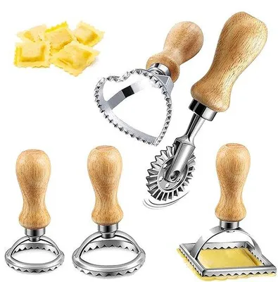 Obrázek produktu pro 5 ocelových lisů na ravioli s dřevěnými rukojeťmi, na ravioli, těstoviny a knedlíky