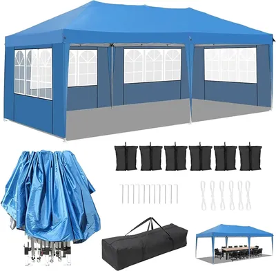 Image de Pavillon pliable - Tente de réception - Store d'extérieur - Pavillon de jardin - Abri - Dimensions : 3 x 6 mètres - Tissu résistant aux UV
