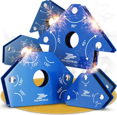 Produktbild von Adlerfokus 6x Schweißmagnet Set [KRAFTVOLL] Schweißwinkel Set mit 11,3 KG / 4 KG Haftkraft - Magnetwinkel mit 30°, 45°, 60°, 75°, 90°, 135° - Schweißzubehör Winkelmagnet zum Heften