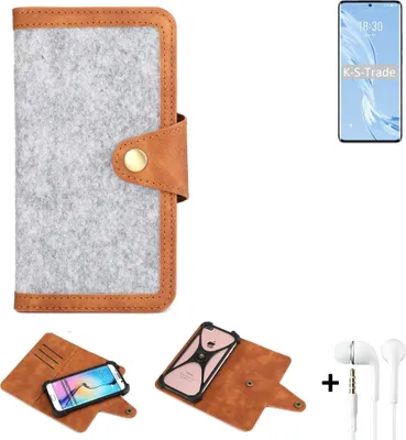 Produktbild von K-S-Trade Handyhülle + Kopfhörer kompatibel mit Meizu 18 Pro Schutzhülle Filz Hülle Kunstleder hellgrau braun (1x)