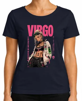 Obrázok produktu pre Tričko s motívom znamenia zverokruhu Panna, v štýle cyberpunk, anime, pre dievčatá, v japonskom štýle, s odkazom na obdobie Y2K, manga, pre fanúšičky, modrej farby, veľkosť XXL