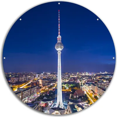 Produktbild von Wallario rundes Outdoor-Poster für Garten oder Balkon, Motiv Fernsehturm Berlin bei Nacht, 60 cm Durchmesser