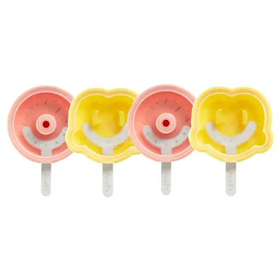 Produktbild von Set aus 4 Eisformen: 2 Donut-Formen Rosa + 2 Brezel-Formen Gelb – Lekue