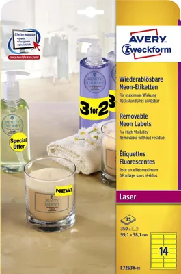 Produktbild von Etikety Avery odnímateľné 99,1x38,1 mm neónové červené
