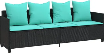 Produktbild von vidaXL Sonnenliege mit Kissen Schwarz Poly Rattan