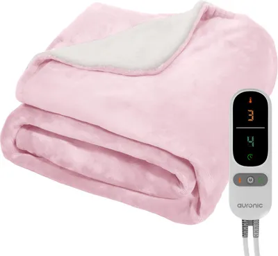 Produktbild von Auronic Elektrische Heizdecke - 180 x 130 cm - 1 Person Wärmedecke - 9 Wärme- und Timerstufen - Heizdecke - Sherpa Fleece - Rosa
