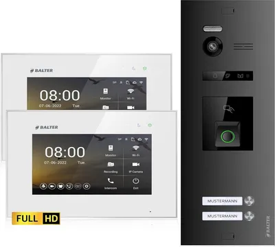 Produktbild von Balter EVO HD Video Türsprechanlage mit Fingerprint und RFID für 2 Familienhaus, 2x Monitore