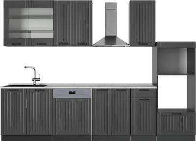 Produktbild von Küchenzeile Vicco Fame-Line Dunkelgrau 300 cm mit Hochschrank, AP Marmor, Model 57018