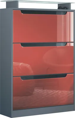 Produktbild von Vladon Schuhschrank Space, Schuhkipper für 24 Paar Schuhe mit 3 Klappen und Glasablage, Anthrazit matt/Bordeaux Hochglanz (89 x 128 x 23 cm)