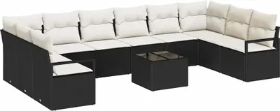 Immagine prodotto di vidaXL Set di divani con cuscini 11 pezzi in polirattan nero