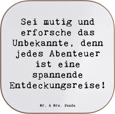 Produktbild von Mr. & Mrs. Panda Untersetzer Glas Spruch Unbekannte Orte erkunden - Weiß - Geschenk, Abenteuer, handgefertigte Produkte, gläseruntersetzer, Coaster, Trost, Zuversicht