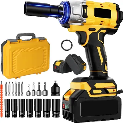 Obrázok produktu pre Rázový skrutkovač, krútiaci moment 800 N·m, bezuhlíkový motor, s 2 batériami