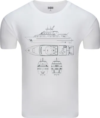 Produktbild von Diarbo Herren T-Shirt mit Blaupausen Druck Yacht Weiß Gr.L