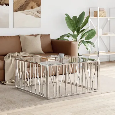 Immagine prodotto di Tavolino The Living Store 100x100x50 cm in acciaio inox e vetro