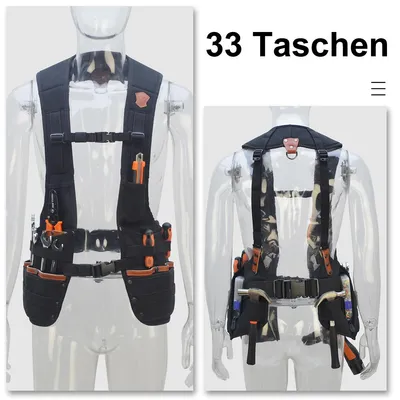 Produktbild von Arbeitswesten, Leder-Werkzeugweste für Herren, für Elektriker, Bauarbeiter und Schreiner mit mehreren Taschen