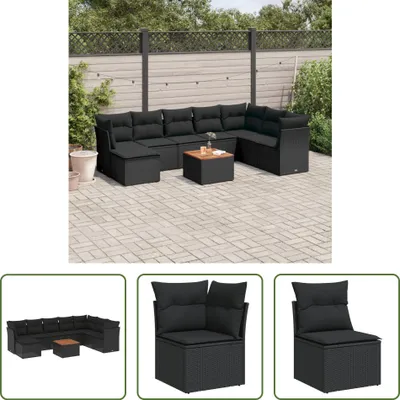 Produktbild von The Living Store 9-tlg. Garten-Sofagarnitur mit Kissen Schwarz Poly Rattan